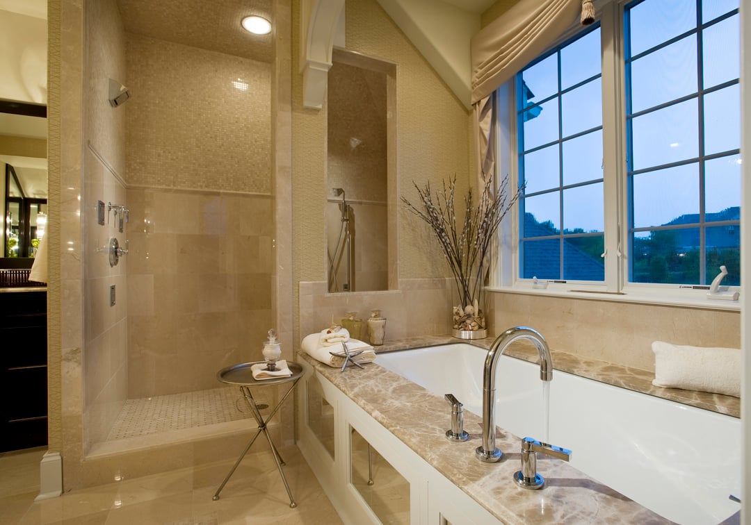 Designer kitchen with premium stone countertops and custom cabinetry