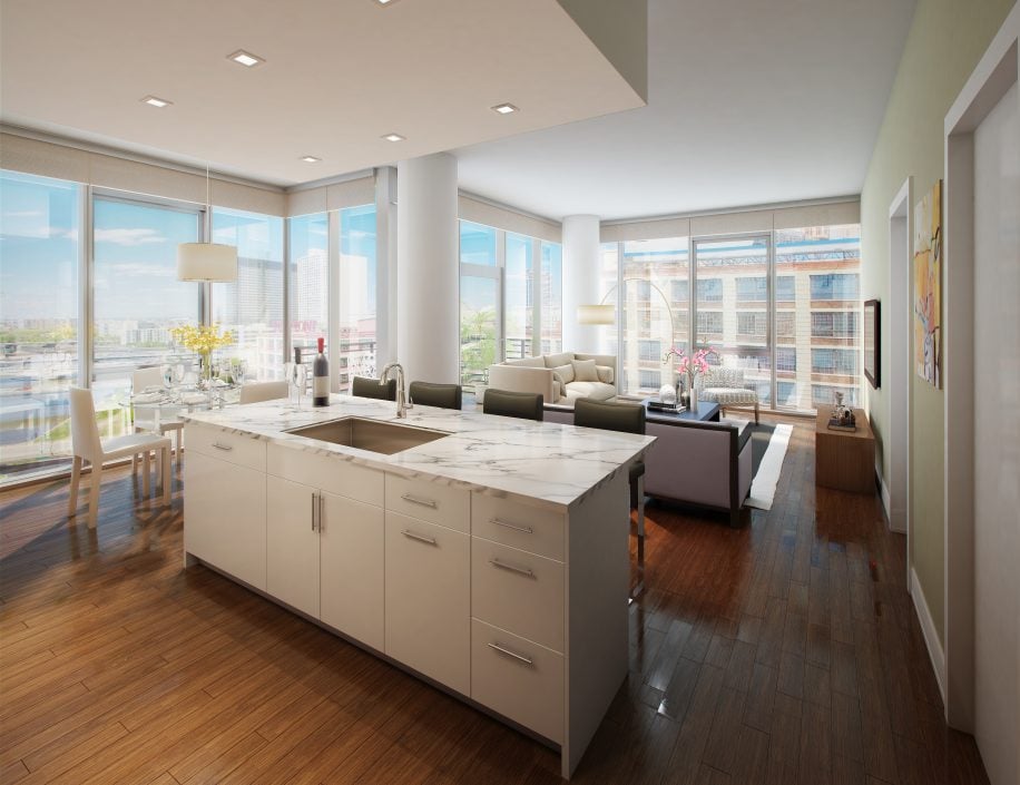 Kitchen with stone countertops and custom cabinetry