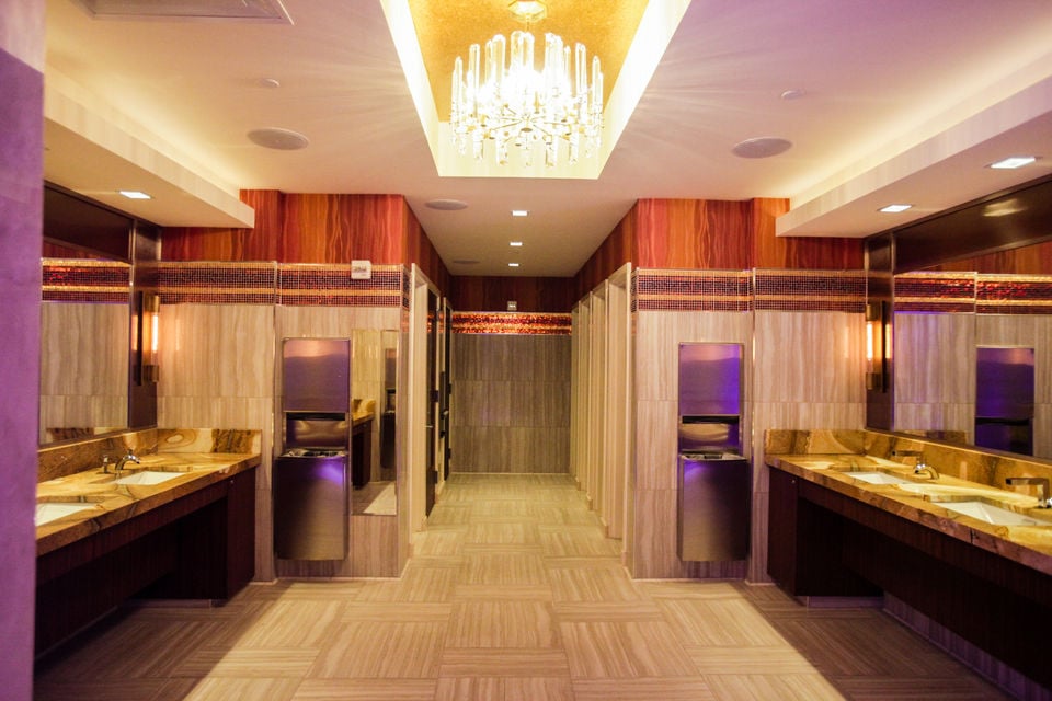 Commercial space with stone countertop surface and stylish interior