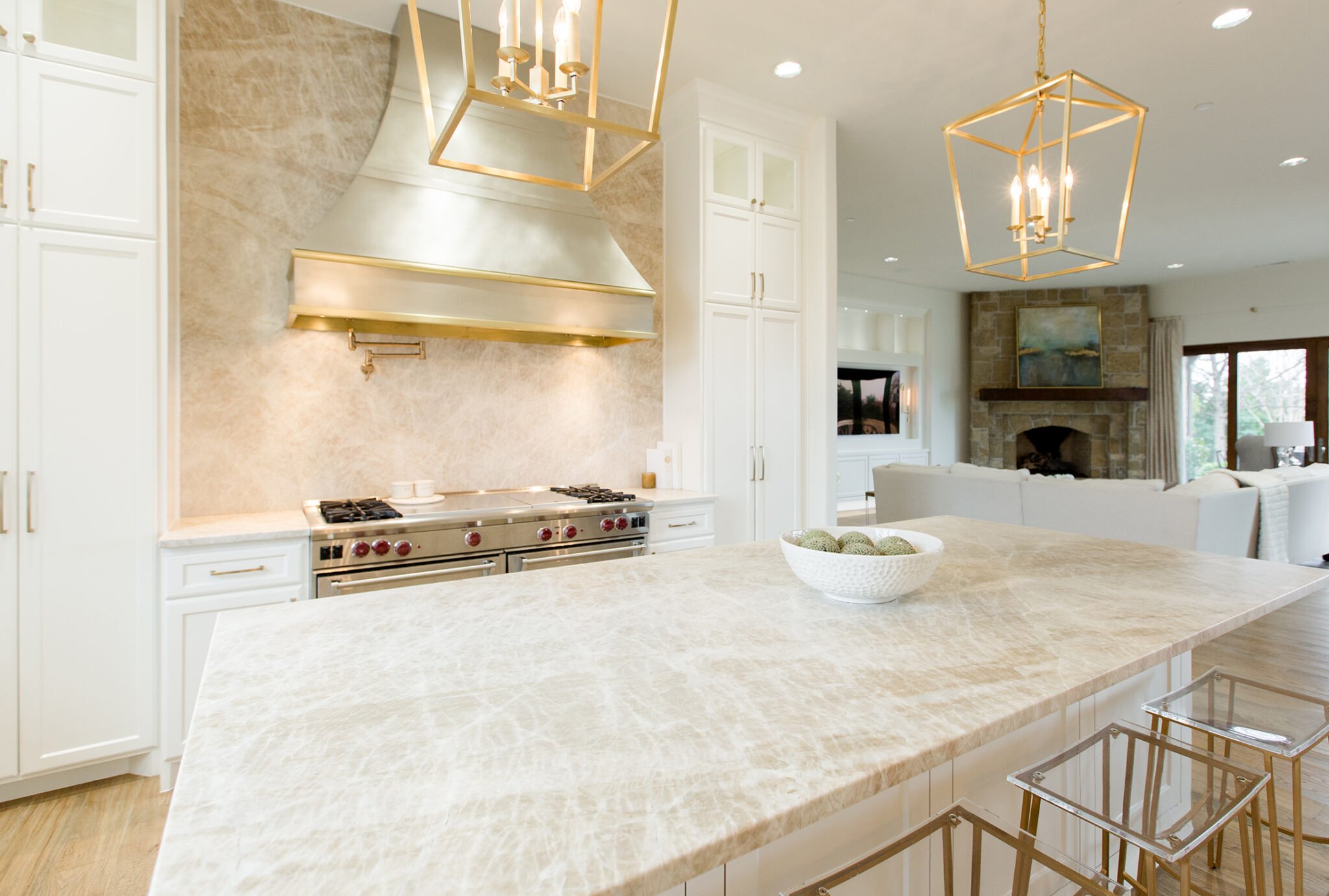 Kitchen with Serenity quartz countertops and cabinetry