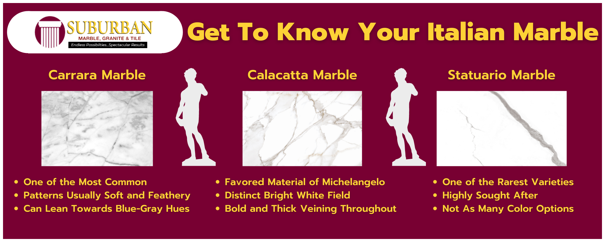 Infographic detailing the varieties of Italian marble