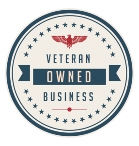A circular image that reads, "Veteran Owned Business."